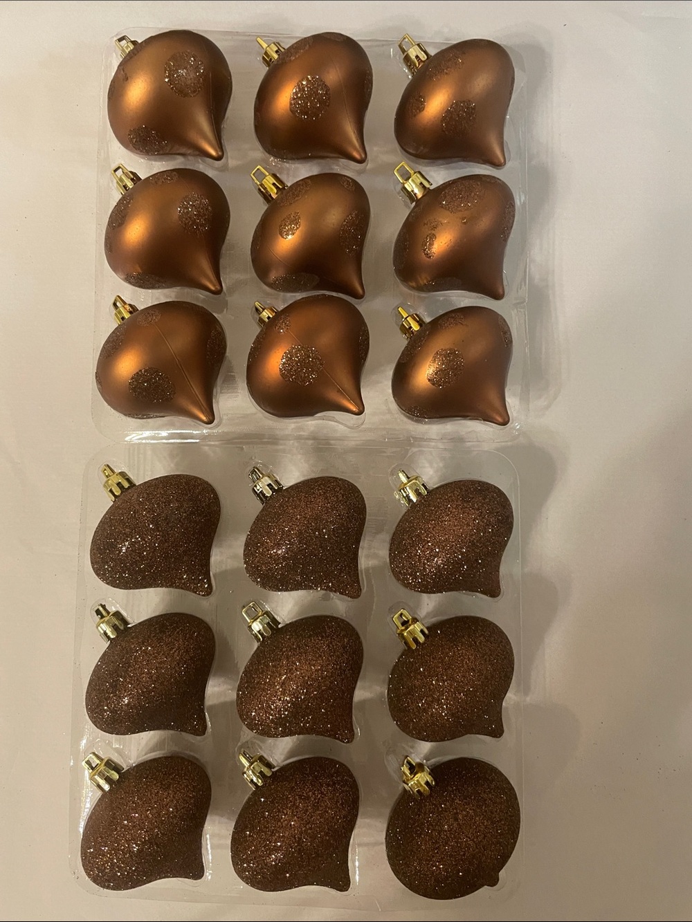 Holiday Time Copper-Tone Shatterproof Teardrop Ornaments - 18 Pack
